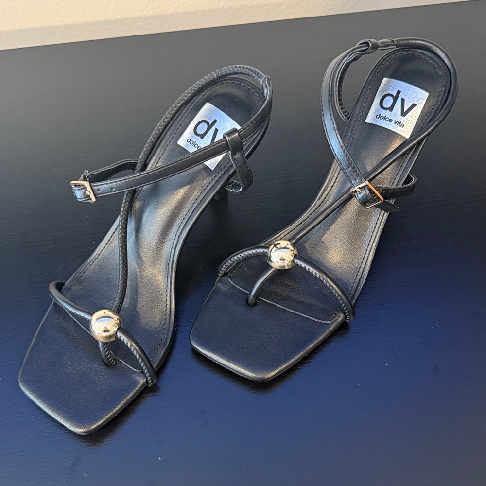Dolce Vita Black Strappy Heels with Silver Accents